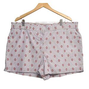 Loft Womens Size XL Embroidered Sun Dot Shorts Blue White Stripe Flat Front